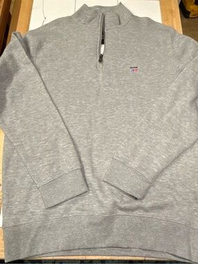 Chaps Light Gray Quarter-Zip Pullover with Small Flag Logo